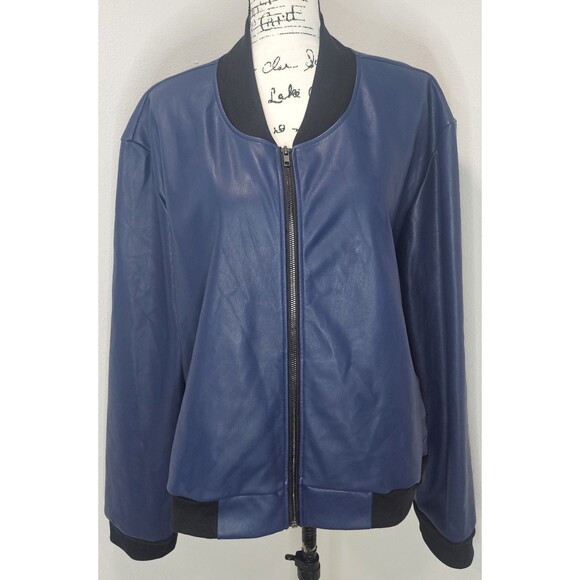 Lularoe Faux Leather 3XL Stevie Bomber Jacket Blue Black Silver Zipper HTF New - Picture 1 of 12